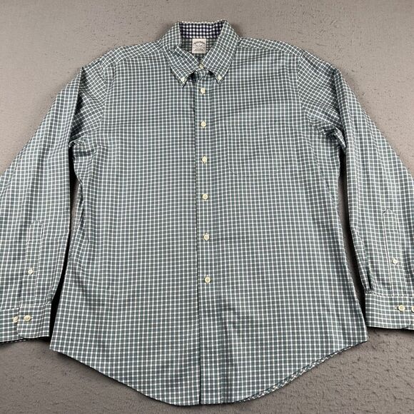 Brooks Brother The Original Polo Green Check Button Down Long Sleeve Shirt Men L - Picture 8 of 16